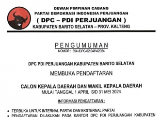 DPC PDI Perjuangan Barsel Buka Pendaftaran Calon Kepala dan Wakil Daerah
