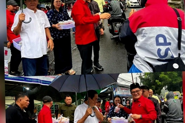 Joune Ganda Pimpin Langsung Aksi Bagi Takjil di Tengah Hujan, di Kawasan Airmadidi