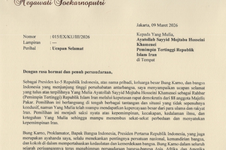 Inilah Isi Surat Ucapan Selamat Megawati ke Pemimpin Tertinggi Iran yang baru, Mojtaba Khamenei